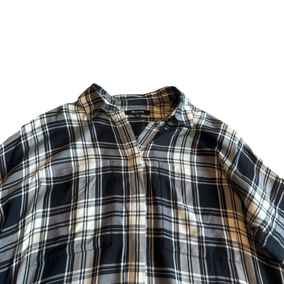 Madewell Black Plaid Shirt Dress Mini Length Short Sleeve Size XS Women's - Picture 2 of 11